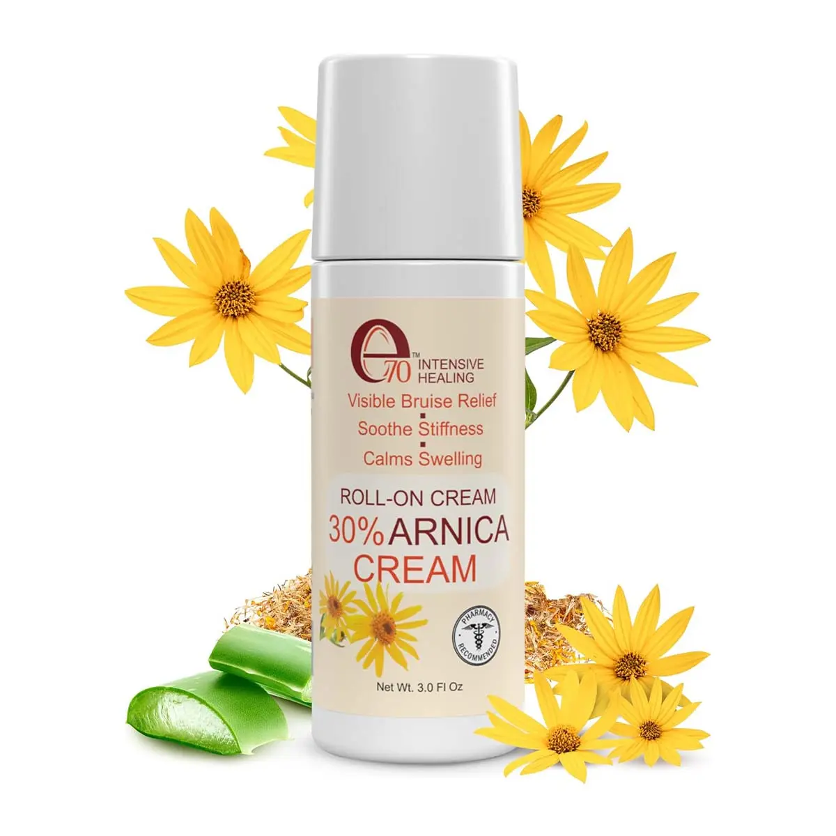 e70 Intensive Healing Arnica Roll-On Cream - 30% Arnica + Vitamin K & Hyaluronic Acid for Bruise Relief, Muscle & Joint Support - Soothing Cream for Sore Areas, 3 fl. oz
