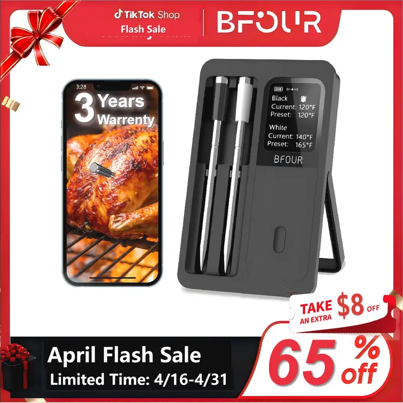 Wireless Meat Thermometer with 2 Probes - BBQ Grill Thermometer, Father's gift box, Kitchen Utensils, Holiday Gifts