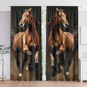 2pcs Horse Pattern Printed Curtains, Home Textile, Room Decor Curtain, High Definition Digital Print, Rod Pocket Installation, 100% Polyester, All-Season UV Protection, Window Curtain