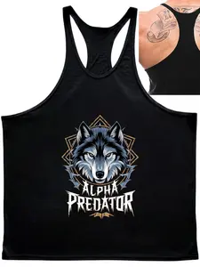 Men's Top Predator Wolf Head Graphic Vest Sleeveless T-Shirt, Loose-Fitting Workout Casual Wear, Sporty Style