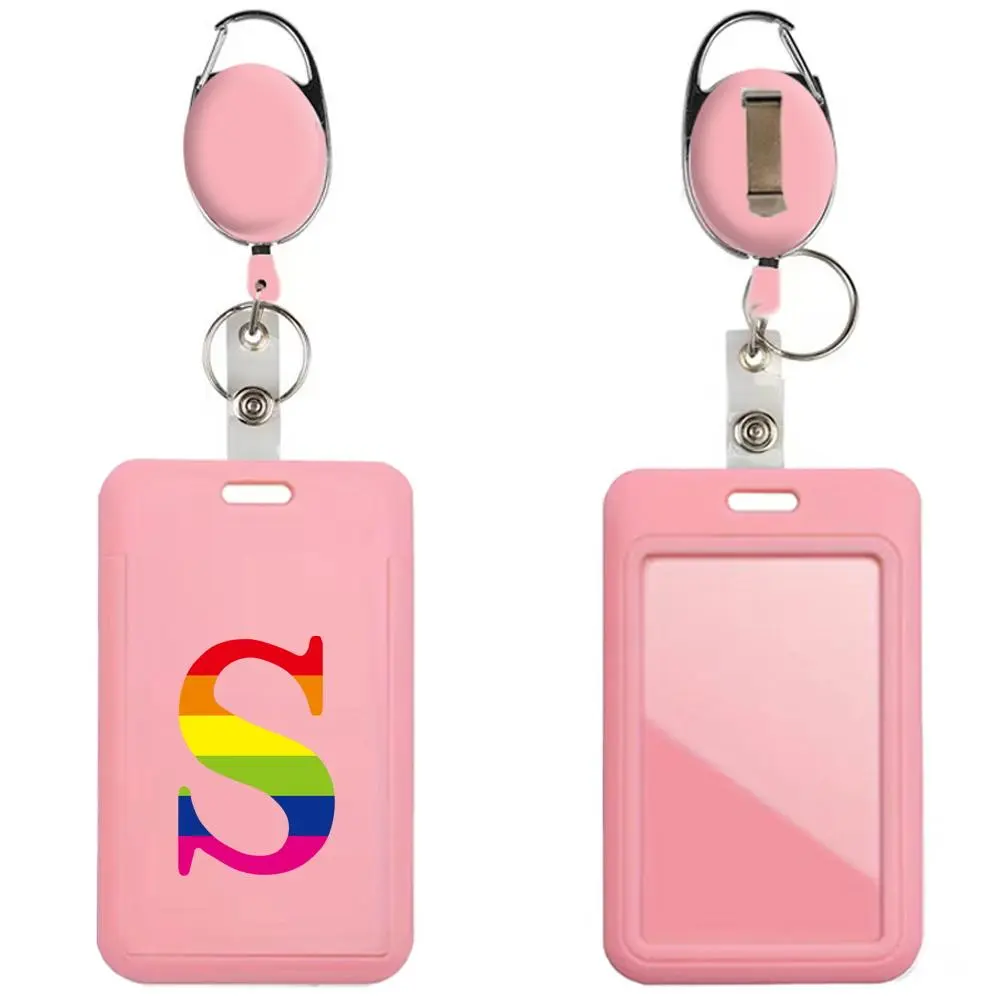 Rainbow Pattern ID Badge Holder with Key Ring, 1 Set Sliding Work ID Badge Holder with Retractable Reel, Identification Badges & Supplies