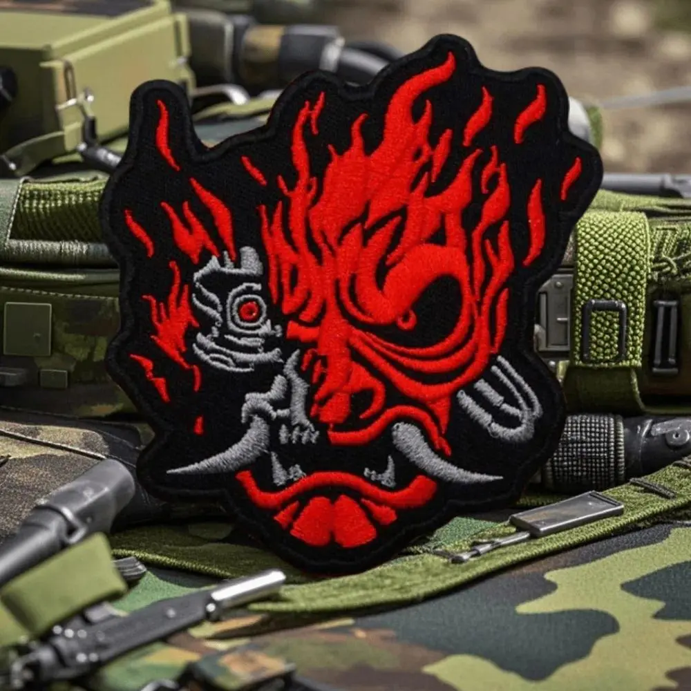 Punk Red Devil Head Tactical Patch Design on Clothes Printed Hook&Loop Patch Military Ghost Mask Morale Badge Armband Backpack Stickers Embroidered Patches