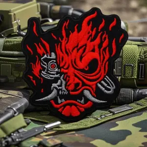 Punk Red Devil Head Tactical Patch on Clothes Printed Hook&Loop Patch Military Ghost Mask Morale Badge Armband Backpack Stickers