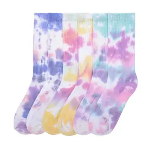 Women’s tie dye soft acrylic crew socks for daily outdoor wear, women socks for all seasons 3 pair