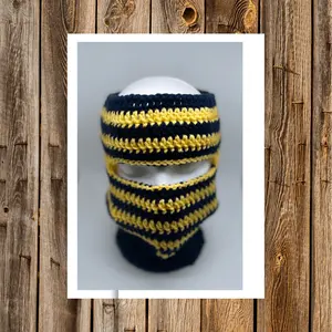 Blue and Gold Open Top Ski Mask,Handmade Balaclava