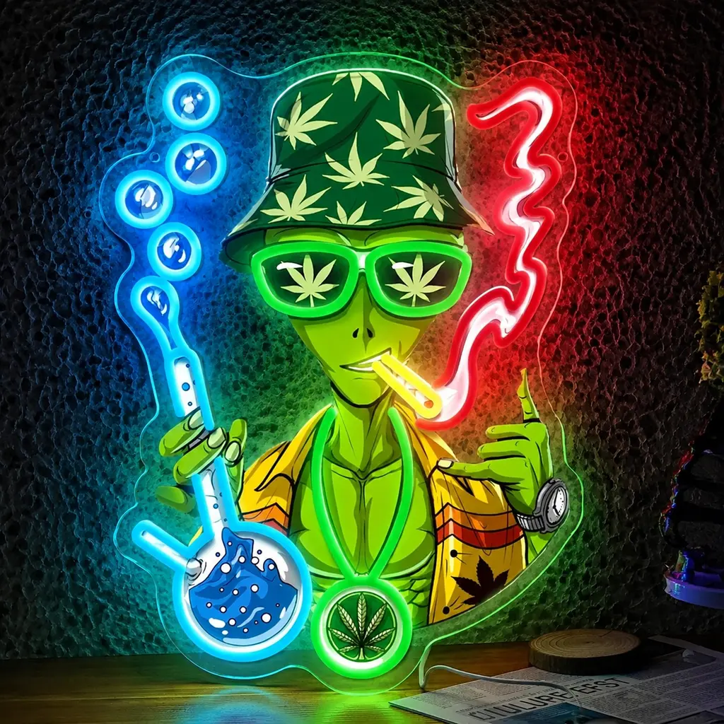 Green Alien Neon Signs, Dimmable LED Neon Signs for Wall Decor Bedroom Man Cave Game Room Home Bar Party Decor, LED Alien Neon Light for Birthday Gift (Green Alien)