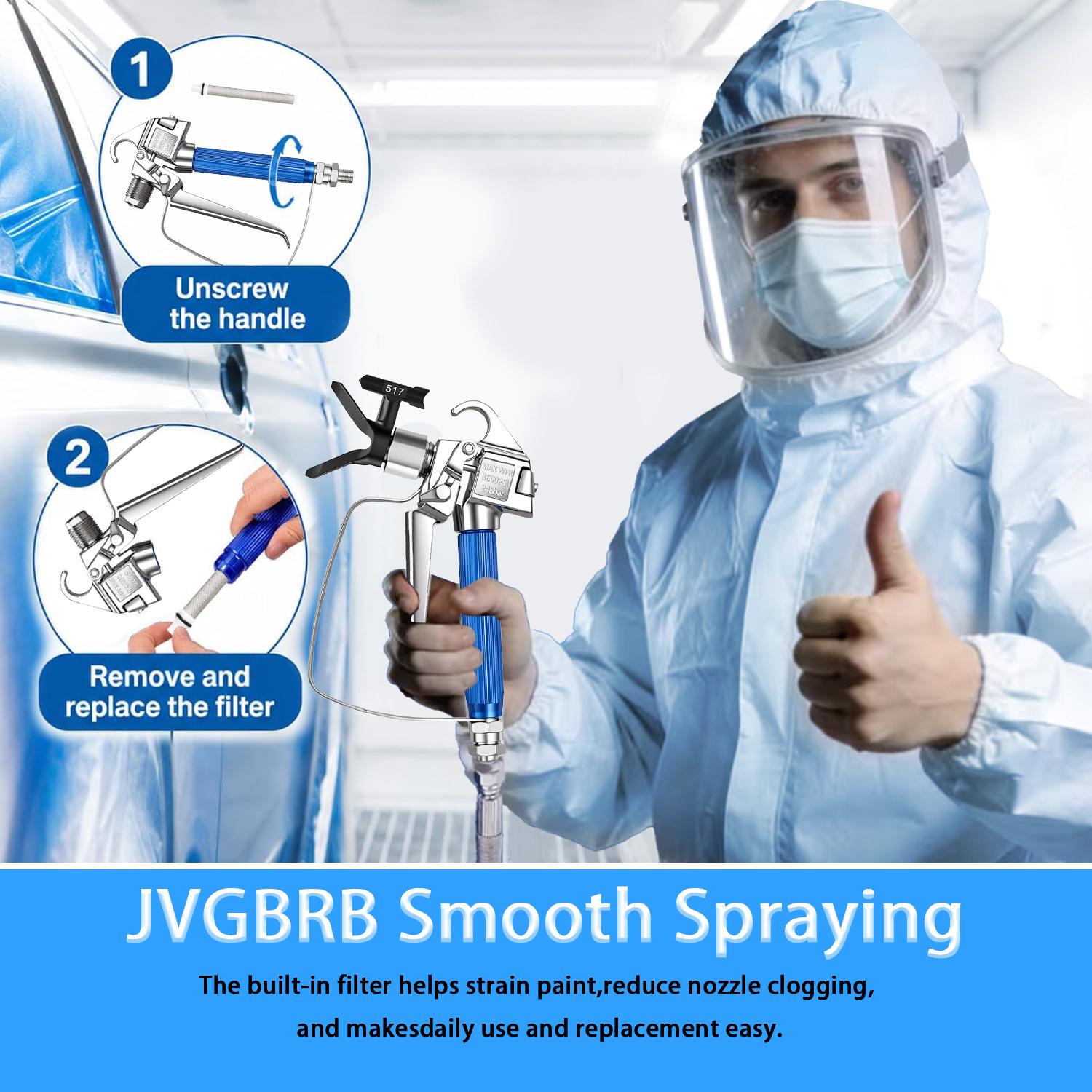 JVGBRB 17Pcs Metal Airless Paint Sprayer Gun Full Kit for DIY Hardware Accessories - 3600PSI Airless Gun, 32Ft High Pressure Hose, 5Pcs Reversible Tips, 2Pcs Extension Rod, 5Pcs Filters, 2Pcs Nozzle Seat, 1pcs 1/4-inch Double-ended Male Thread Nipple, Alu