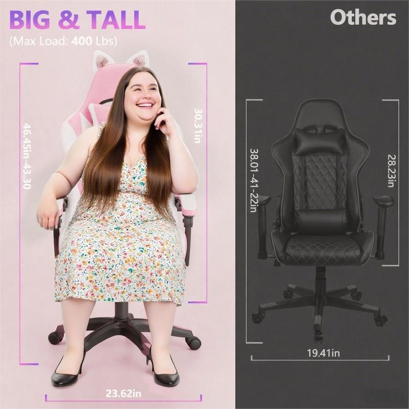 【Sweet!!】Mr IRONSTONE Gaming Chair with Speakers and Led Lights Ergonomic Massage Computer Gaming Chair with Broaden Cusion and Footrest High Back Video Game Chair for Adults Kids Boyfriend Father's Gift, Blue Black and Pink