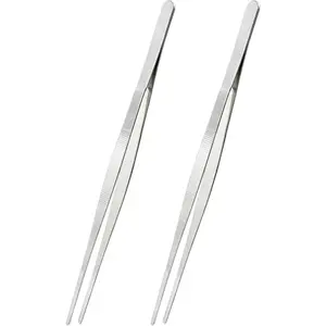 2Pcs 12 Inch Kitchen Tweezers Tongs, Cooking Tweezers, Chef Tweezers professional, Long Handle Food Tweezers, Stainless Steel Tweezers for Culinary, Bar, BBQ, Plating