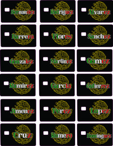 Mexican Lastnames Credit Card Sticker - Collection of Popular Surnames with National Emblem Design