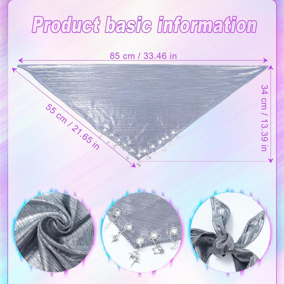 Y2K Punk Triangle Head Scarf with Metal Charms Sparkly Bandana for Women | Vintage Neck Scarf for Festival Party Concert Y2K Punk Triangle Head Scarf with Metal Charms Sparkly Bandana for Women | Vintage Neck Scarf for Festival Party Concert