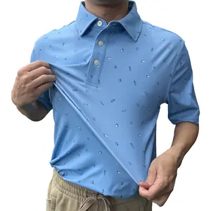 Men's  golf Polo Menswear   1986 Blue Floral  Four-way stretch quick-dry   men polo rafe  cameron regular golf shirt shirt Embroidery Polyester