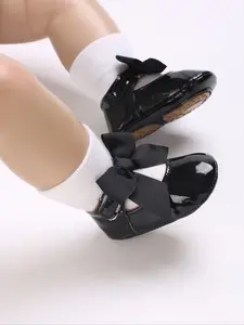 Newborn Baby Shoes Soft Sole Polished Bow Korean Style Infant Princess Walkers, Comfortable First Steps Footwear for Babies