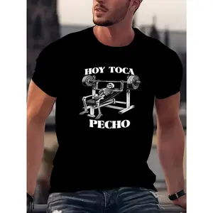 Men's Muscle Chest & Male Torso Print T-Shirt - Summer Breathable Short Sleeve Gym & Casual Wear with Muscle Anatomy - HOY Toca PECHO Branding - Machine Washable Round Neck Tee for Fitness Enthusiasts & Training
