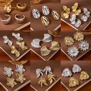 High-end Light Luxury Textured Leaf Earrings, Metallic Style, Personalized Stereo CCB Multi-layer exaggerated Multi-layer Flower Earrings