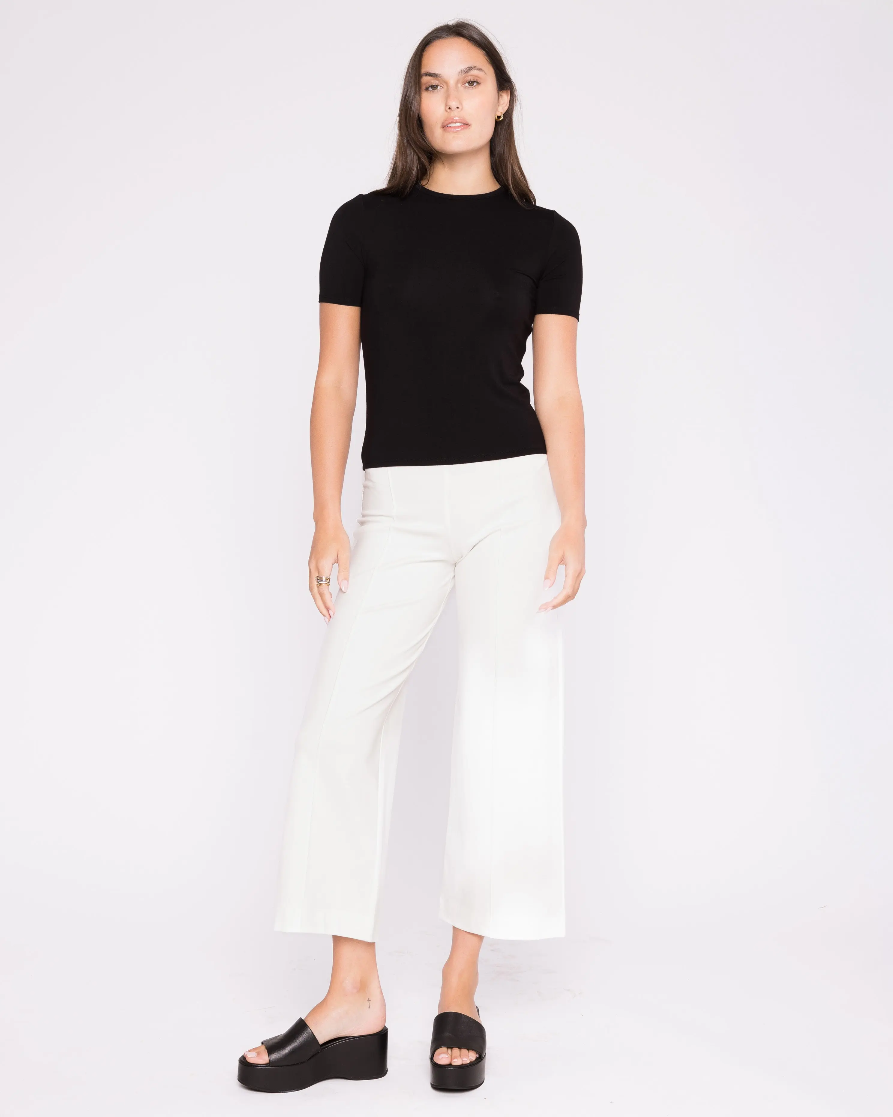 Off-White Ponte Knit Straight Leg Pant: Cropped