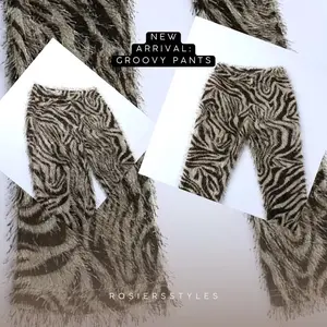 RosierStyles Groovy Pants Women's Mid Waist Fitted Bottoms with Textured Zebra Print Machine Washable Stylish Funky Fashion for All Seasons Party Wear