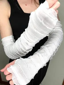 White Straight Jacket Bandage Arm Covers Frankenstein Bride Halloween Costume Ruffle Fingerless Gloves Striped Arm Warmers