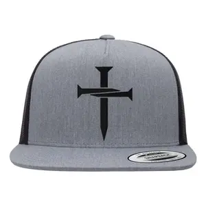 Jesus Christ 3 Nails Cross Christian Faith Embroidered Embroidery Flat Bill Trucker Hat - Durable Blend, Snapback Closure, Available in Various Colors