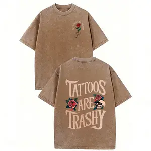 Tattoos Are Trashy Vintage Washed High Quality Cotton Patterned T-Shirt  Old Summer Clothing Drop Shoulder Sleeve Round Neck Tops Short Sleeve