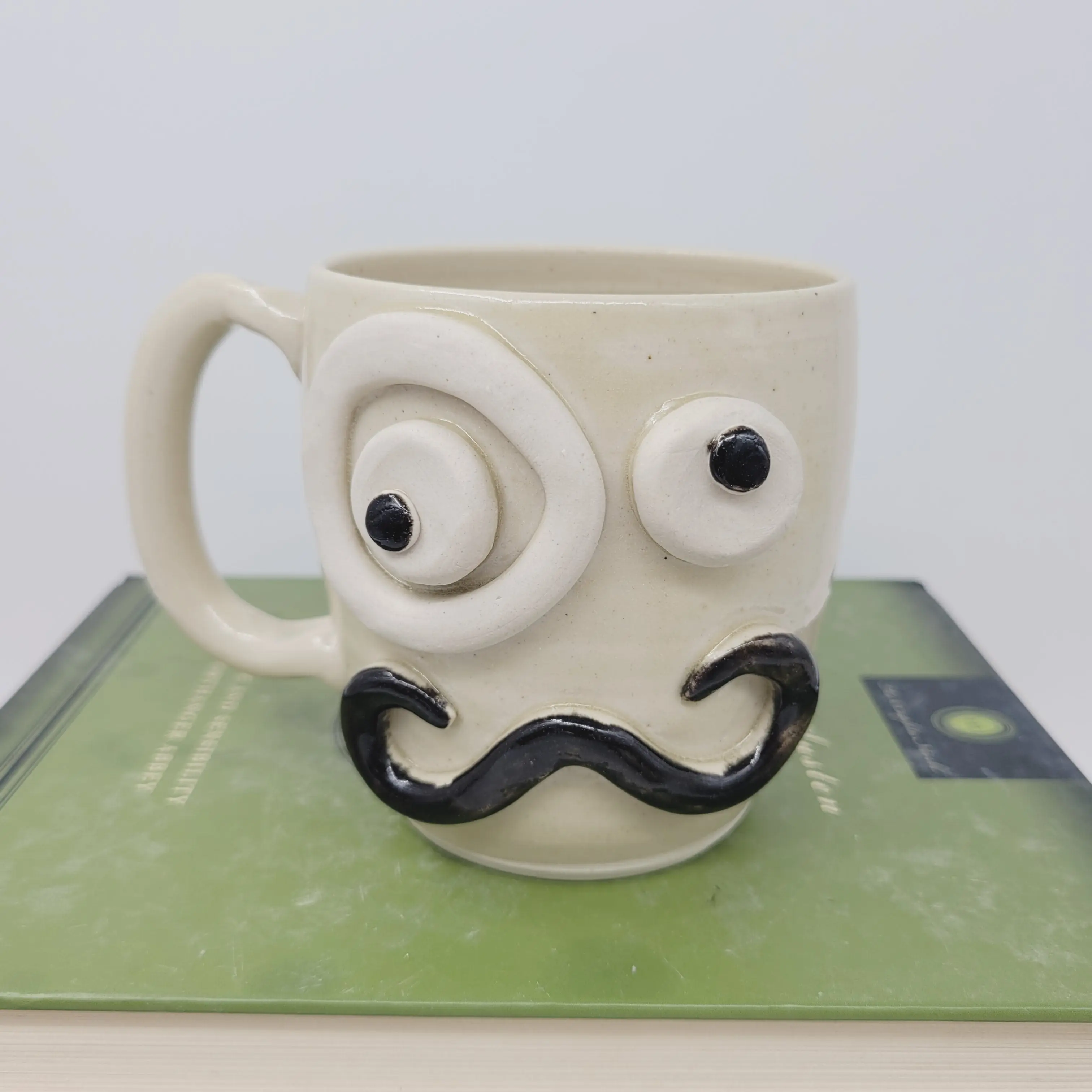 Face Mug with Monocle and Handlebar Mustache | Funny Coffee Cups | Cream 16 Oz Large | Coffee Drinker Gifts