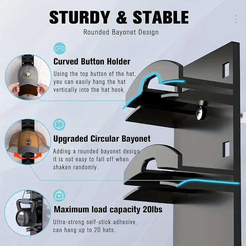 2026 Baseball Hat rack for Men and Women Wall-mounted multi-level hat storage rack 2 sets hold up to 16 hats Hanging storage rack suitable for closet doors and wall decorations Black Organiser 2026 Baseball Hat rack for Men and Women Wall-mounted multi-level hat storage rack 2 sets hold up to 16 hats Hanging storage rack suitable for closet doors and wall decorations Black Organiser