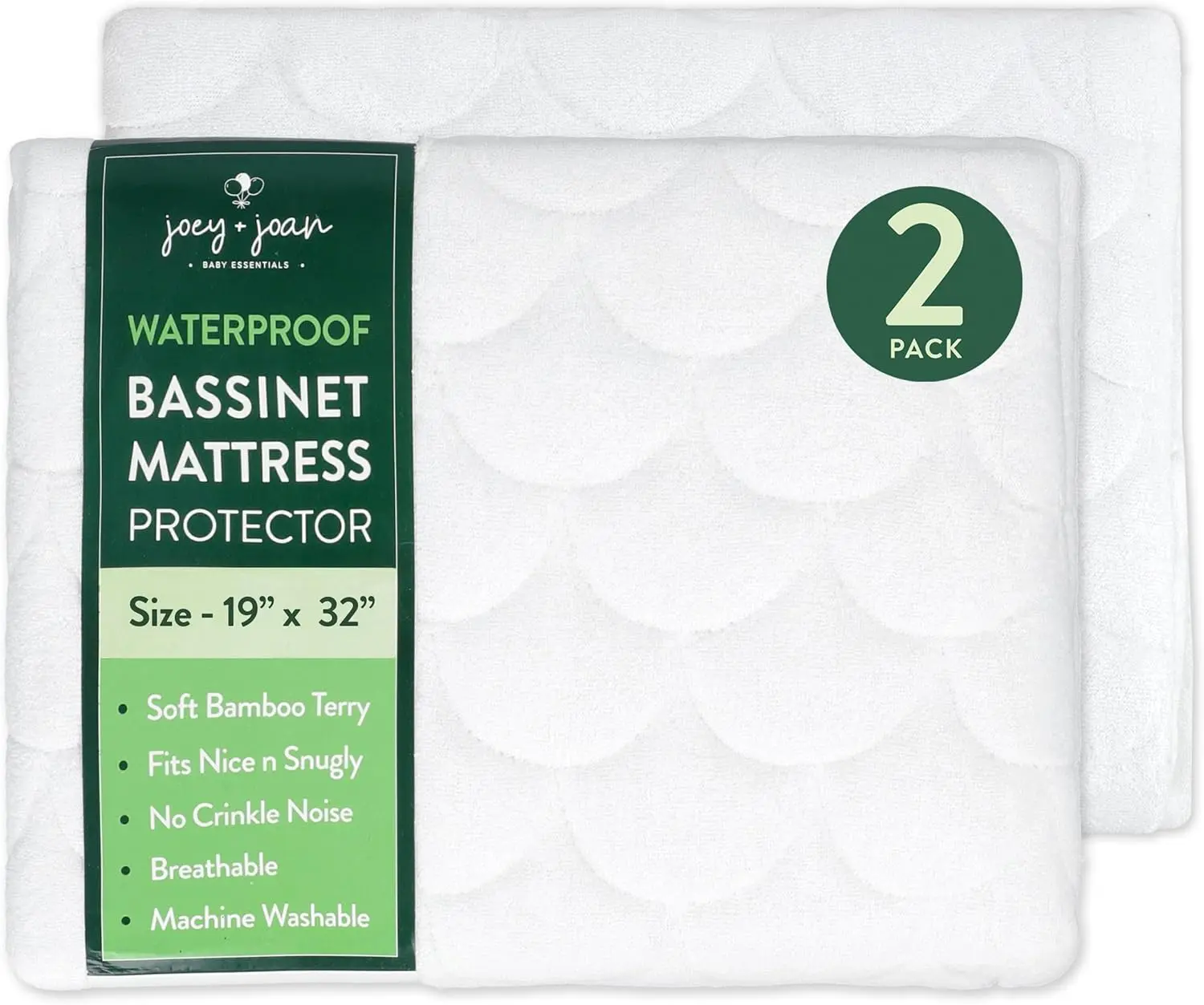 Waterproof Bassinet Mattress Pad Cover " x " for Cowiewie Bedside Sleeper Bassinet Sheets – Made from Ultra Soft Bamboo Viscose Terry –  Pack