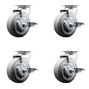 Service Caster TOOL-SCC-20S520-TPRBF-TLB-4 Tool Box Caster Wheel Set - 5 in. Non-Marking, Zero Maintenance Thermoplastic Rubber Flat Tread Wheels