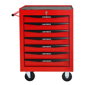 Hardware Rolling Metal Tool Chest with 7 Drawers, 20" 7-Drawer Tool Chest Cabinet with Ball Bearing Drawer Slides, Steel Tool Storage Box Organizer -Red&Black