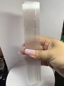 Natural Selenite Crystal Charging Wand 8 Inch Narrow Tower for Cleansing & Clarity Enhancement