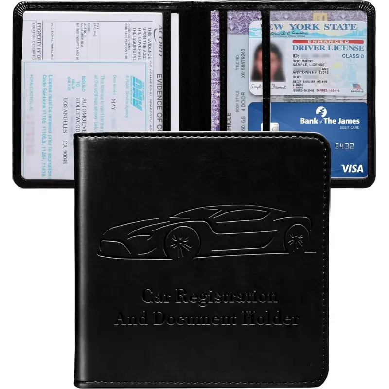Car Registration and Insurance Holder, Vehicle Glove Box Car Organizer with Magnetic Closure for Documents, Cards, License Car Organization, 1-Pack Black