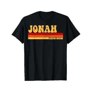 Amastyle Men'S & Women'S Retro Vintage Jonah Graphic T-Shirt - Limited Edition Black 100% Bold Yellow & Red Stripes with Jonah Lettering, Soft Breathable Lightweight Crew Neck Short Sleeve Tee, Unisex Casual Casual Attire
