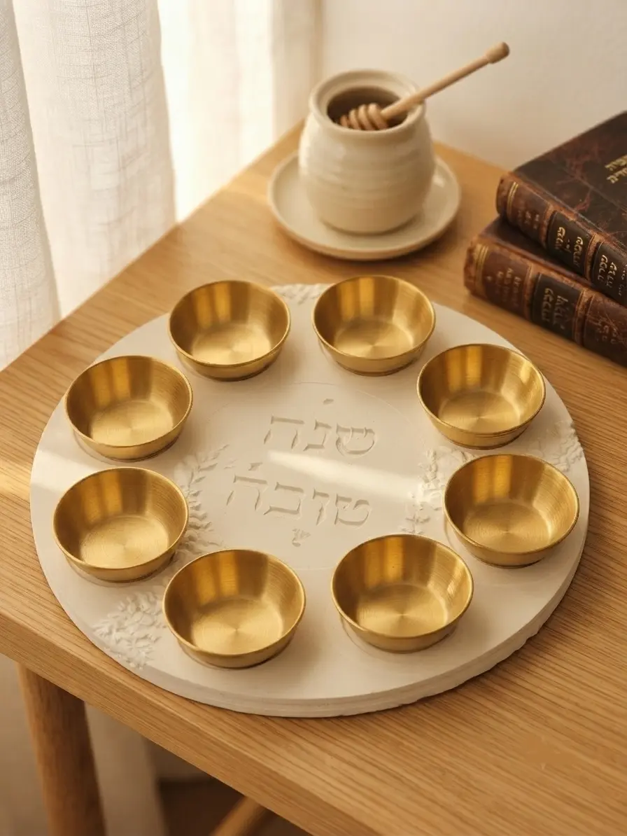 Modern Tarrazzo Rosh Hashanah Plate with Bowls