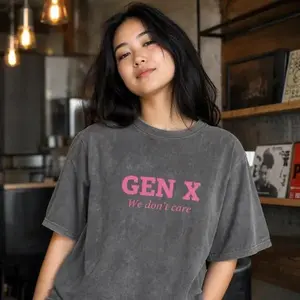 Acid Wash Gen X T-Shirt for Women | Retro "We Don't Care" Quote Tee, Trendy Gen X Humor Streetwear