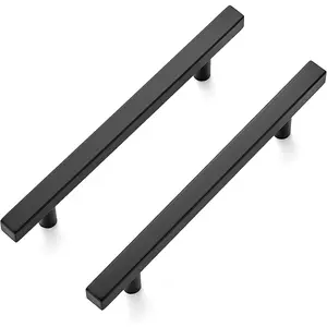 Pack 7.38'' Square Cabinet Pulls Matte Black Stainless Steel Kitchen Drawer Pulls Cabinet Handles 7-3/8"Length,5" Hole Center