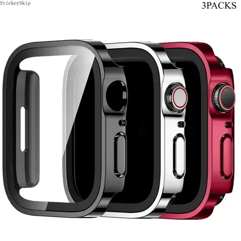 2026 New Hot Protective 3-Piece PC+Glass Watch Case Set - For Watch 11,10,9,8,7,6,5,4,SE,Ultra - Electroplated Finish, All-Around Anti-Drop Protection, Lightweight, Scratch-Resistant - Compatible with 40mm,41mm,42mm(S10/S11),44mm