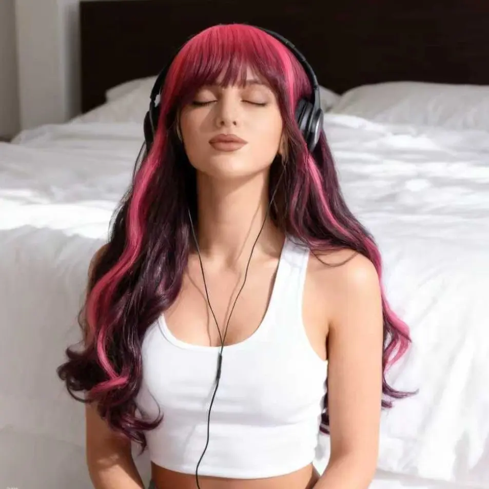 22 Inch Red & Black Y2K Vampire Gothic Wig with Bangs - Heat Resistant Synthetic Hair, Glueless Rose Net Cap for, Body Wave Curly Cosplay Wig (No Adhesive - Short Cut Compatible, Dark Tones)。for Themed Parties, Daily Wear (No Glue Application)