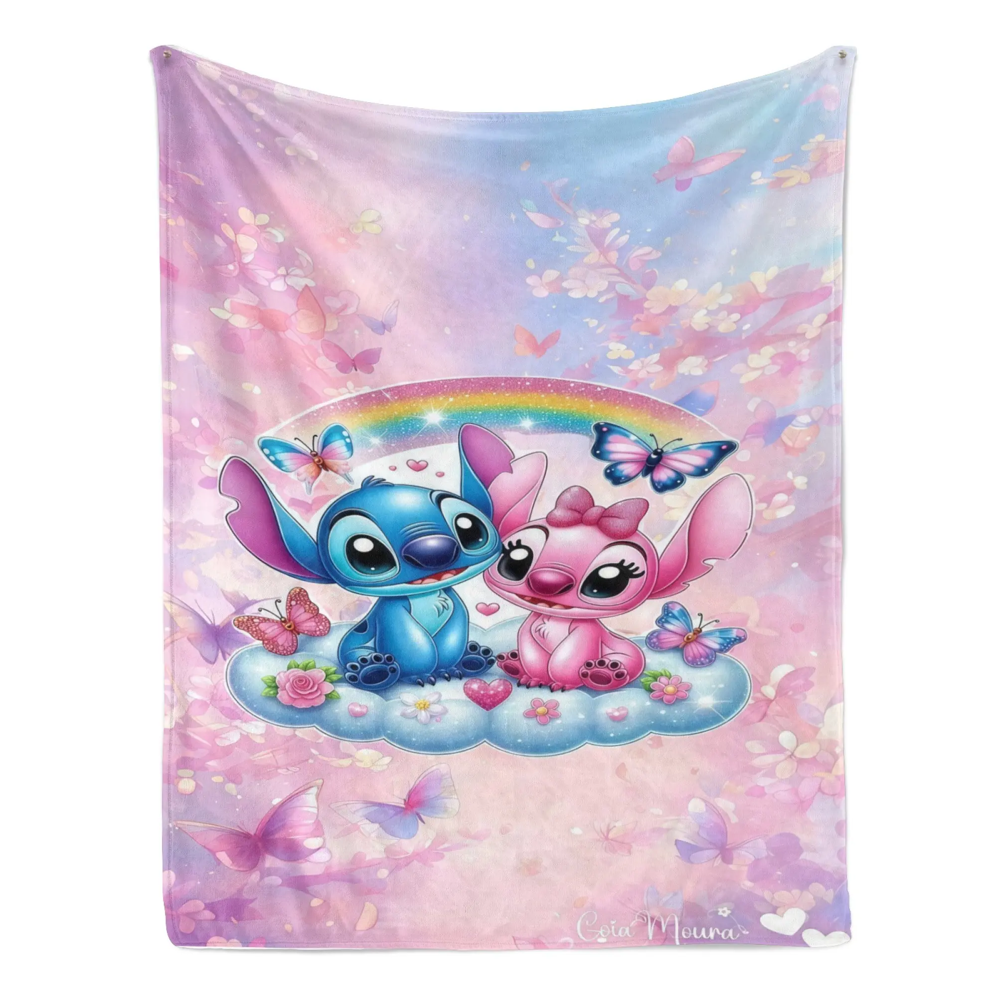 Disney Classic [2026 New] Stitch and Angel Rainbow Butterfly Throw Blanket Cute Cartoon Fleece Cozy Soft Blanket for Bed Couch Office Camping Holiday Gift