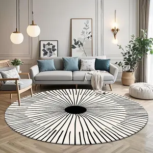 Geometric Line Pattern Round Rug, Non-slip Floor Mat, Decorative Carpet for Home Living Room Bedroom, Home Decor