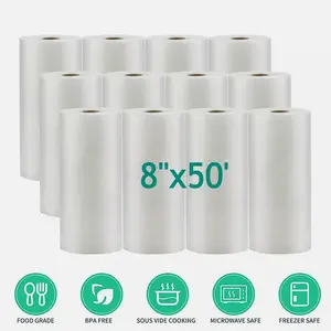 SJPACK 8"x50' Vacuum Sealer Bags 1/2/4/8 Rolls 20CMx15M Embossed Food Saver Storage Bag 4 Mil