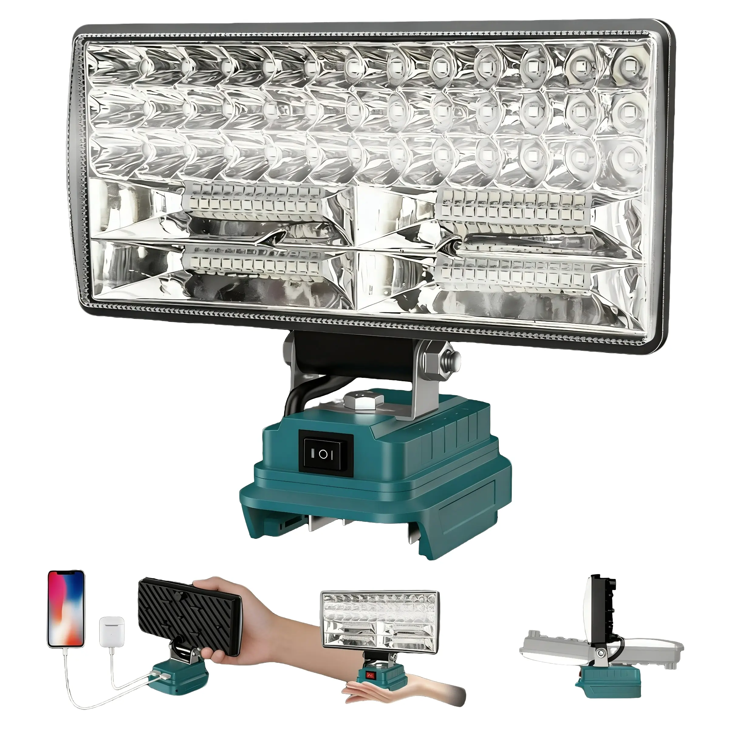 8-Inch Wireless LED Work Light for Makita 18V Battery, Adjustable Beam, 90W, 5400 Lumens, USB Charging Port, Portable High-Lumen Flashlight