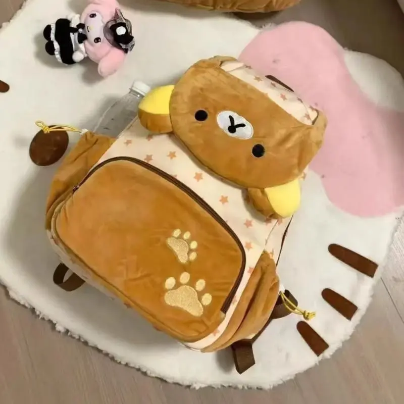 Kawaii Rilakkuma Cartoon Plush Backpack Cute Bear Younger Sister Large Capacity Student Schoolbag Lovely Girl Birthday Present