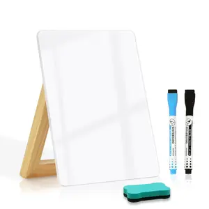 Desktop Glass Dry Erase Board, Small Glass Whiteboard with Adjustable Wood Stand - Reusable Desk Notepad 9.5" x 6.7" for Home Office