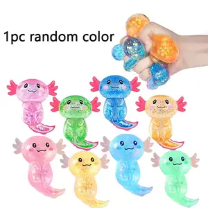 Axolotl Compression Ball, Cartoon Axolotl Stress Relief Toy, Slow-Return Stretchy Toy for Adults and Children, Fun Relaxation Gift, Glitter Stress Balls