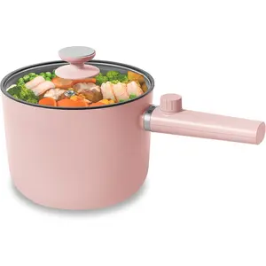 Hot Pot Electric, 1.5L Ramen Cooker, Portable Non-Stick Frying Pan, Electric Pot for Pasta, Steak, , Electric Cooker with Dual Power Control, Over-Heating & Boil Dry Protection,