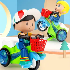 Electric Tricycle Toy Cartoon Motorcycle Vehicle Stunt Performance, Music, Luminous Lights, Kids Birthday Gifts