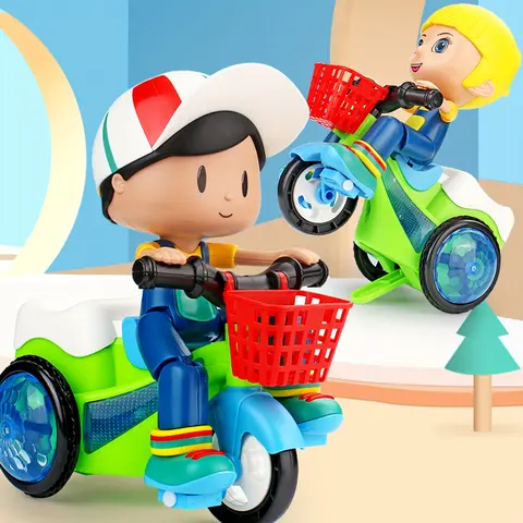 Electric Tricycle Toy Cartoon Motorcycle Vehicle Stunt Performance, Music, Luminous Lights, Kids Birthday Gifts