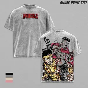 Invincible Season 4 Omni Man Vs Mark Grayson Brutal Fight Game Vintage Washed Graphic Tee Oversized Heavyweight Game Shirt Large Back Graphic Streetwear High-Quality Cotton Fabric Unisex Game Merch Gift For Gamers Year-Round Casual Wear