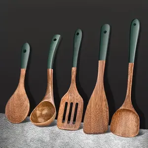Handle Chicken Wing Wood 5 Piece Set, Eco-Friendly Healthy Cookware, Food Grade Safe and Kitchen Utensils