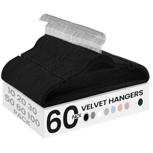 Velvet Hangers 60 Pack, Non-Slip Clothes Hangers with Shoulder Notches, Pants Bar, 360° Swivel Hook, Space-Saving, for Closet, Ink Black